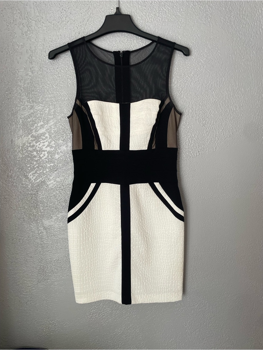 Cache Black, White & Taupe Colorblock Midi Dress